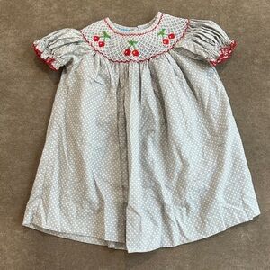 Gray Polka Dot Dress with Red Cherry Embroidery